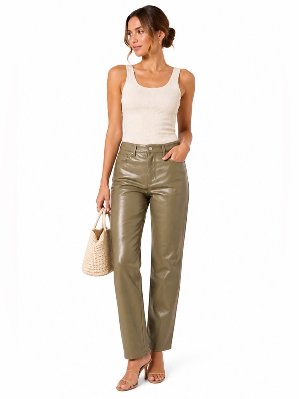 Wilfred Aritzia‎ Taupe Vegan Leather Pants Size 8 Straight Leg Chic